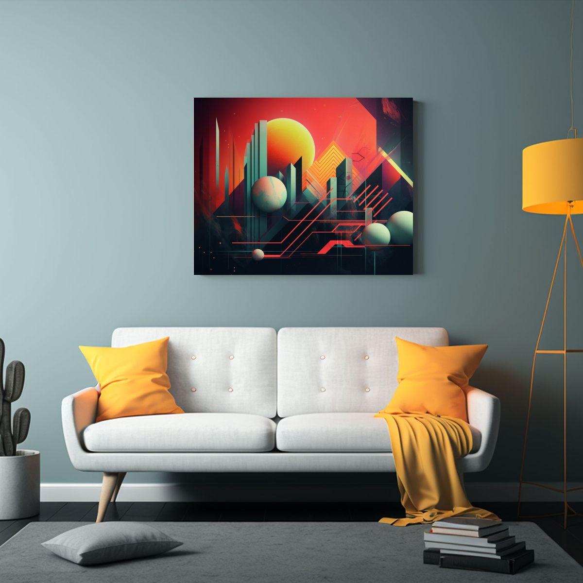 Cuadro Abstracto Temático Económico Con Vibra Ochentera 30x20cm-2