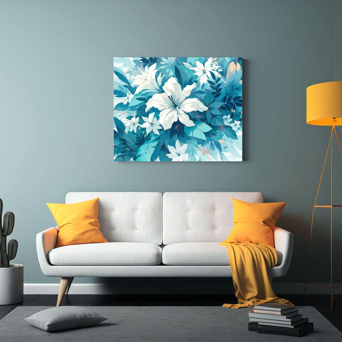 Pintura Lienzo Dormitorio En Colores Blanco Y Turquesa, Atm 65x50cm-2