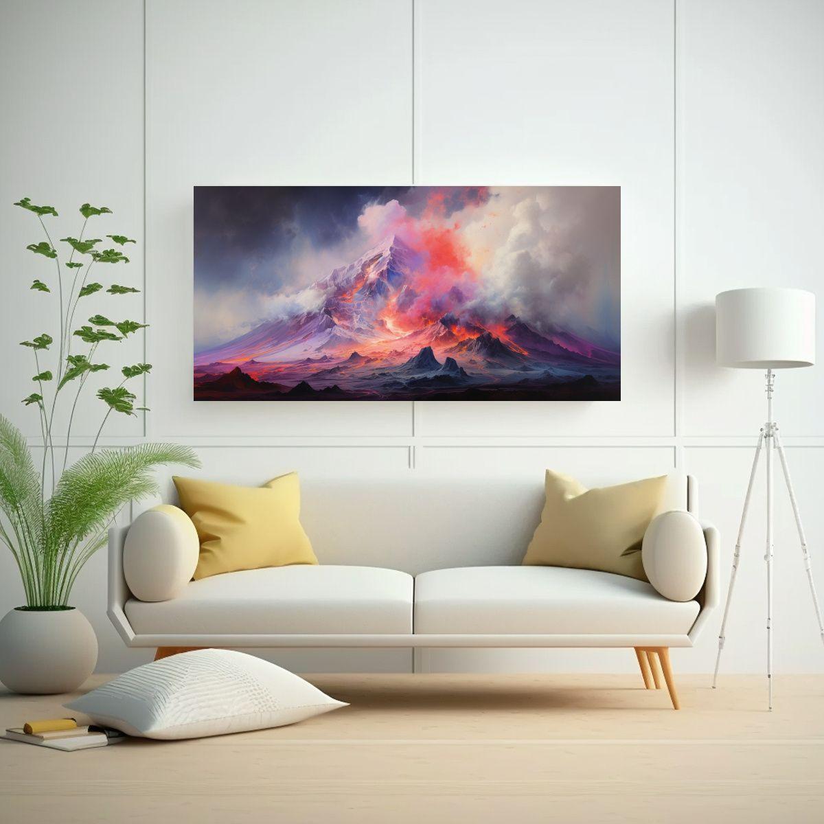 Pintura Abstracta De Un Volcán Con Colores 120x60cm-2
