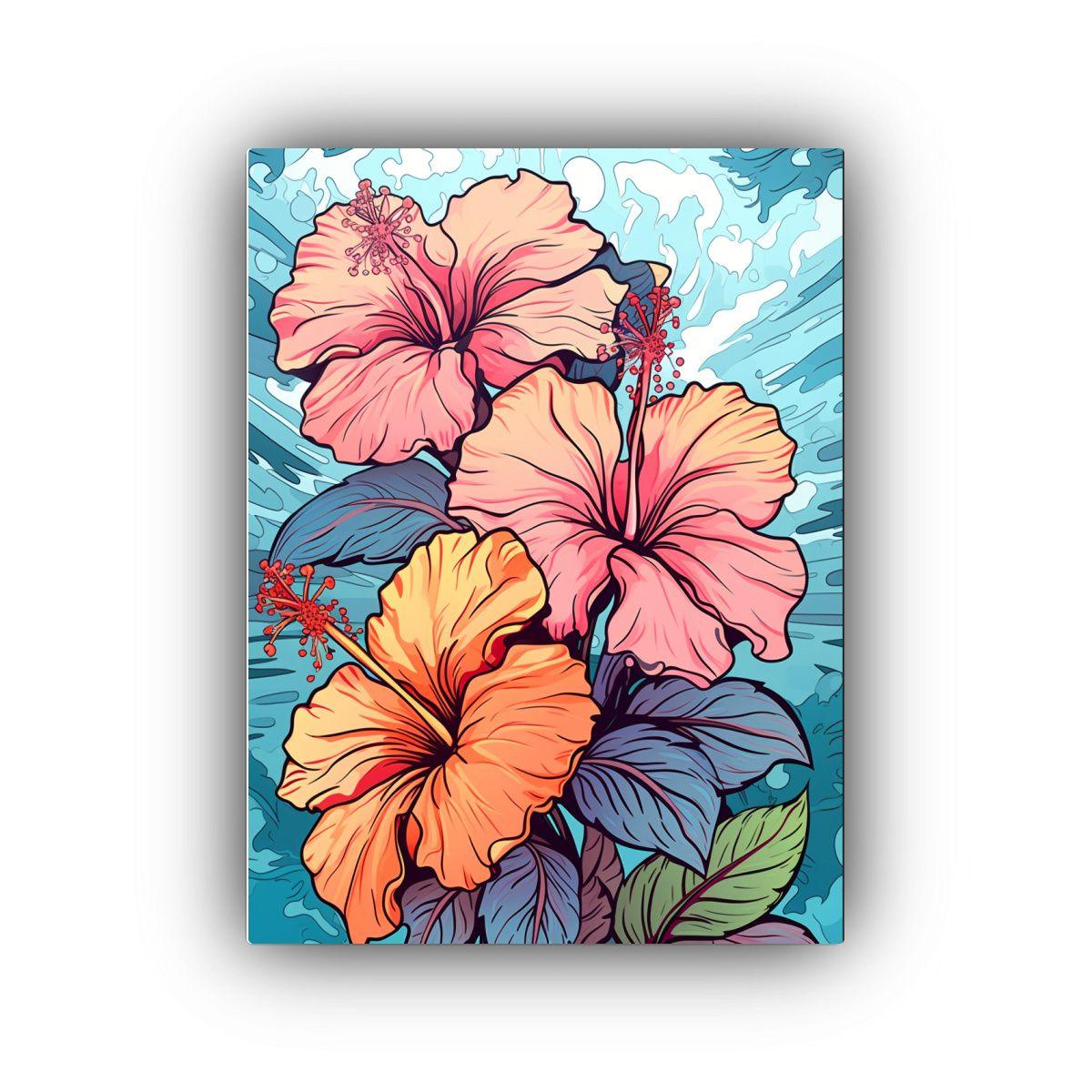 Lienzo De Tela Temática Hibiscus Arte En Papel 30x40cm-0