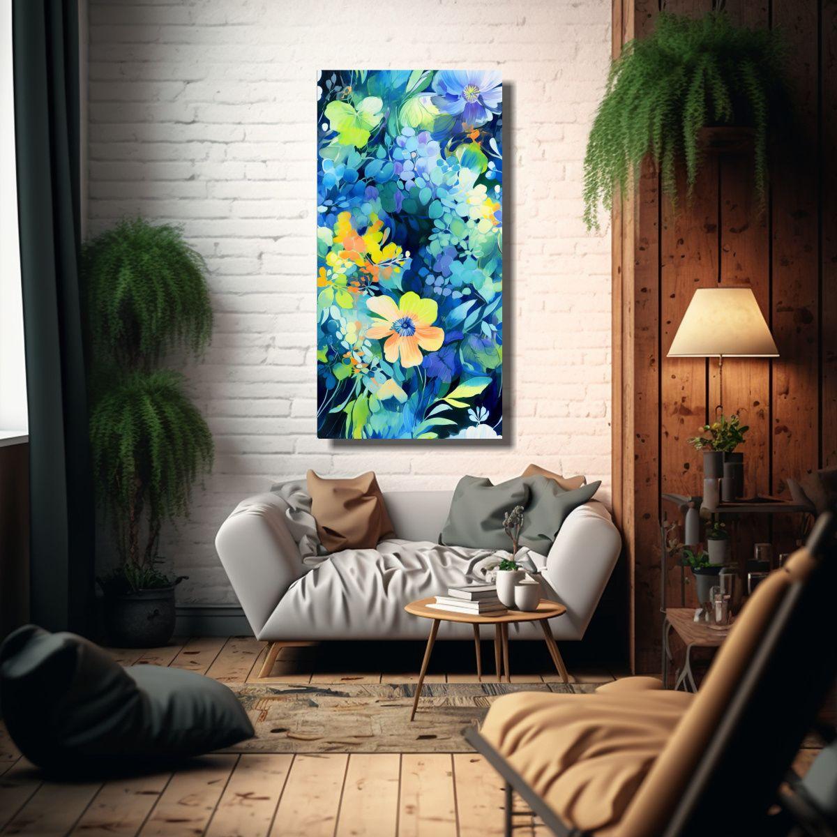 Pintura Abstracta De Tela En Tonos Azules Oscuros 30x60cm-2