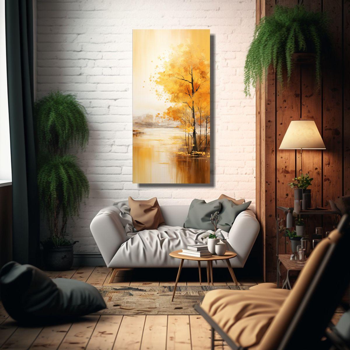 Pinturas Abstractas De Otoño En Dorados 50x100cm-2