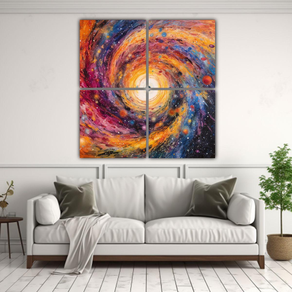 Arte Acuarela Cuatro Cuadros Equilibrio Visual 60x60 Cm-2
