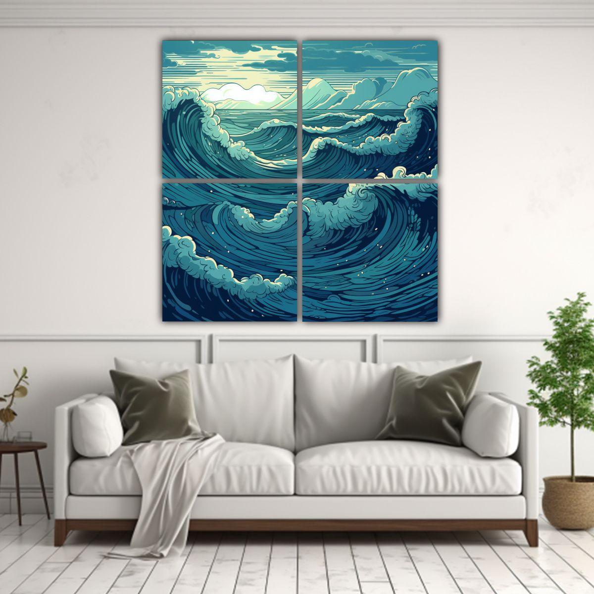 Pinturas De Vanguardia Escena Mar En Cuadro De 140x140 Cm-2