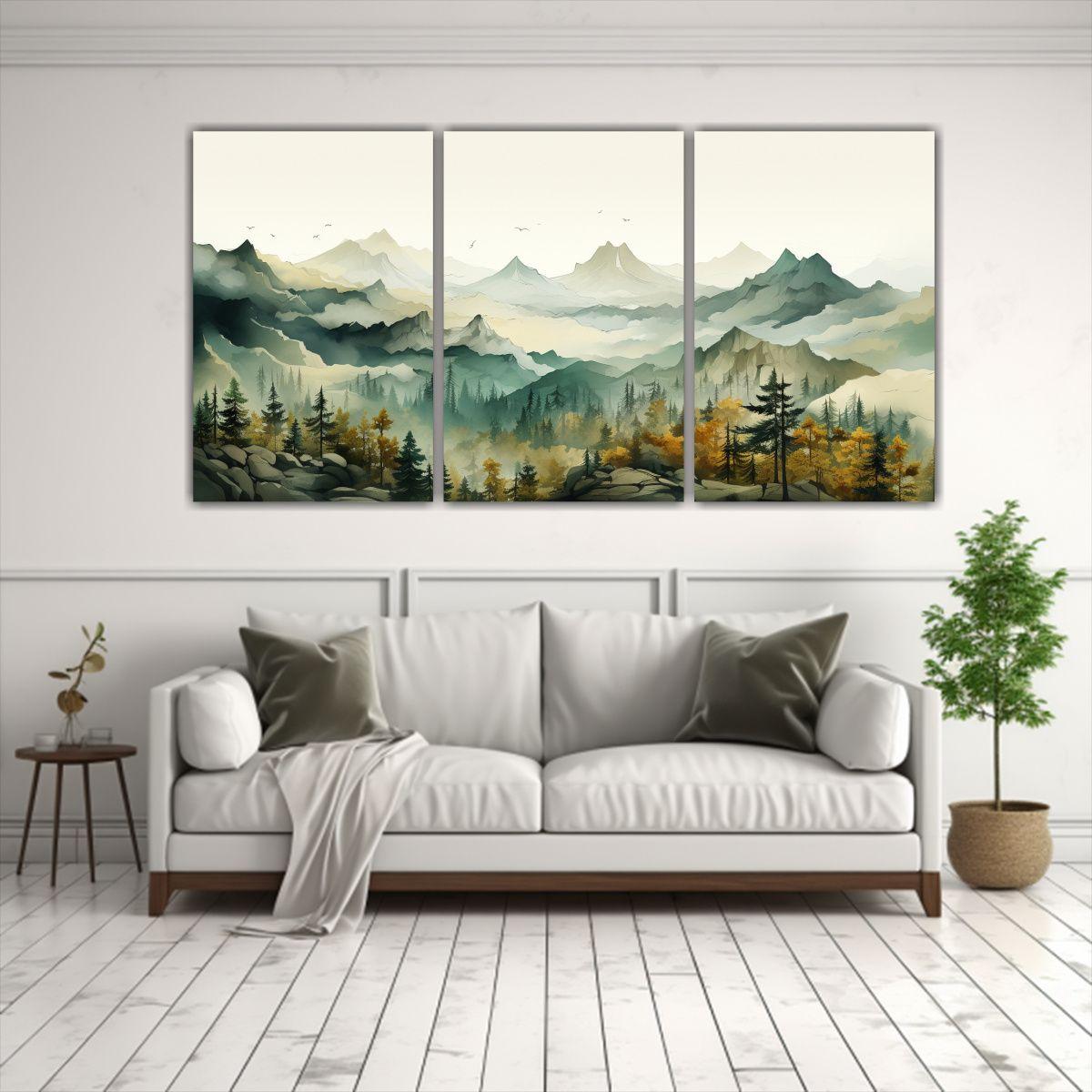 Tres Lienzos Tela Sublimada Montañas 150x75 Cm-2