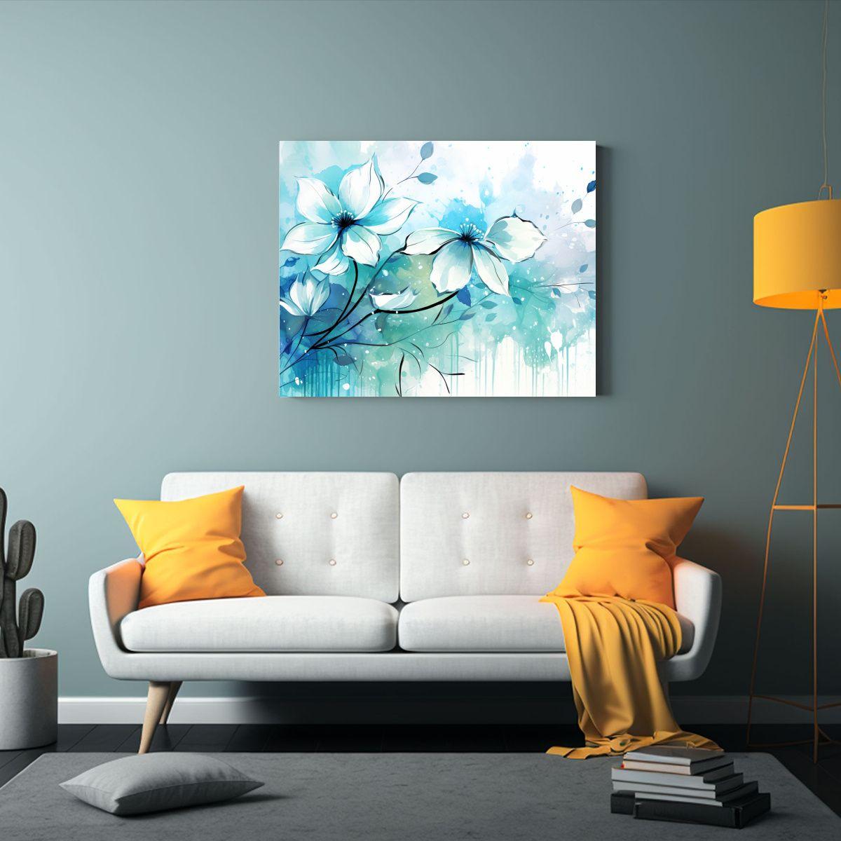 Cuadros Modernos Decorativos En Lienzo Blanco Y Turquesa Par 90x60cm-2