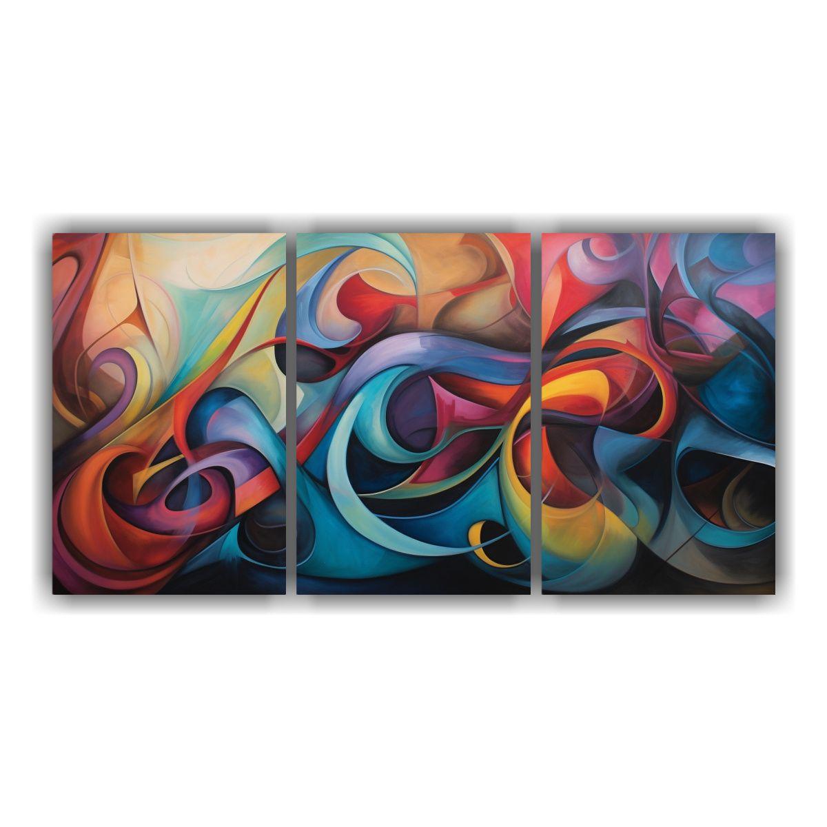 Tres Cuadros Abstractos Impactantes Con Pigmentos 150x75 Cm-0