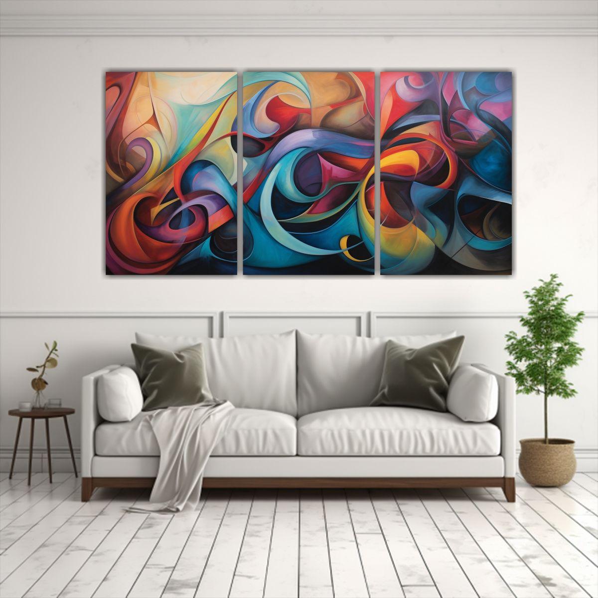 Tres Cuadros Abstractos Impactantes Con Pigmentos 150x75 Cm-2