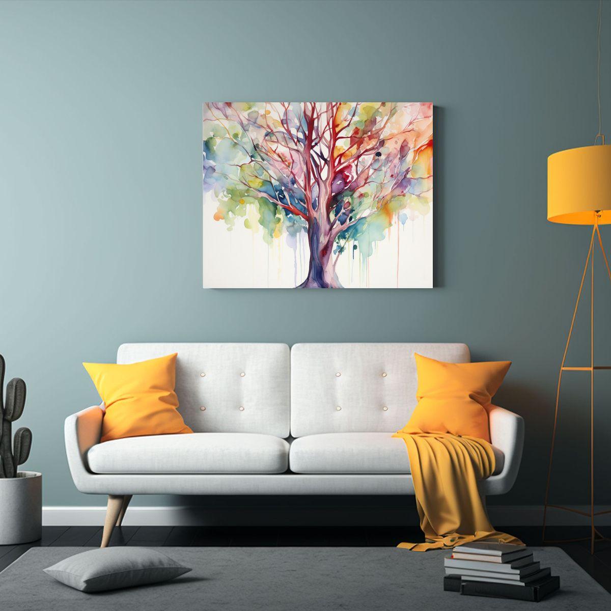 Pintura Abstracta De Colores Del Arcoíris En Un árbol De E 65x50cm-2