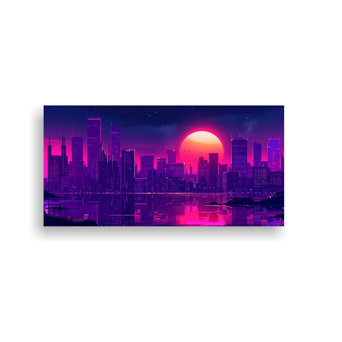 Cuadros Decorativos De Ciudad Cyberpunk En Tonos 60x30cm-0