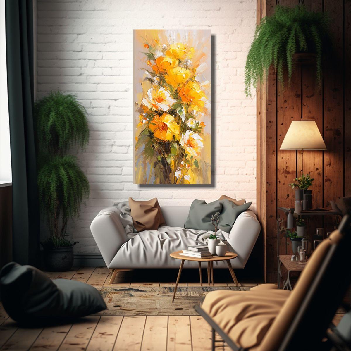Cuadro Arte Gráfico Moderno Flores Amarillas En 70x140cm-2