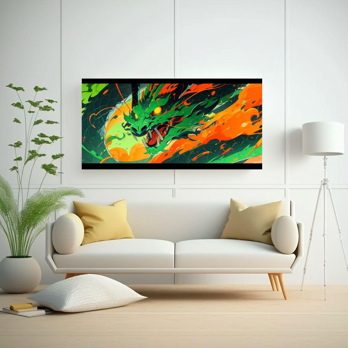 Cuadro Floral Horizontal Dragón Verde Y Naranja 40x20cm-2