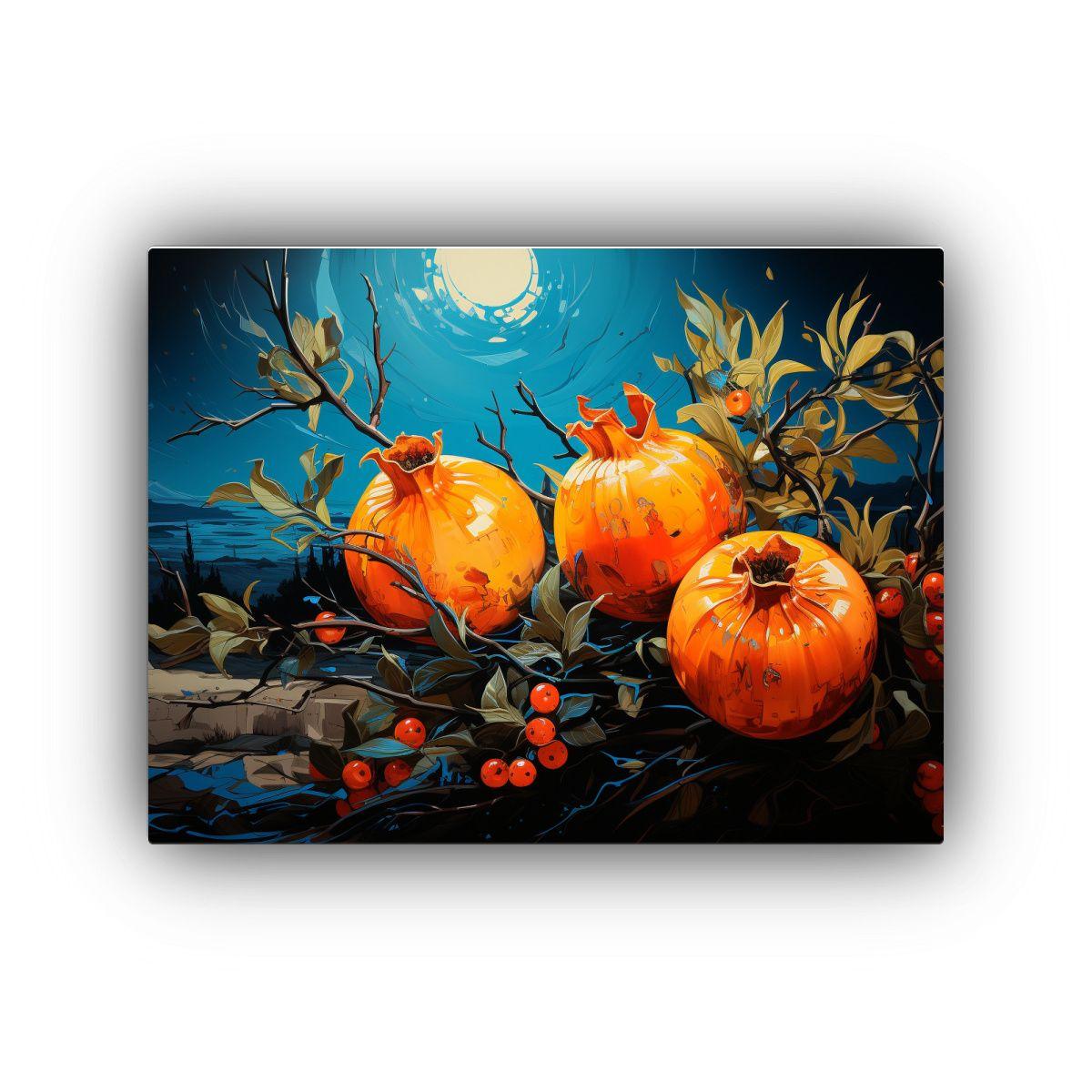 Cuadro Tema Artesanal Árbol De Granada En Amarillo Y Azul E 60x40cm-0