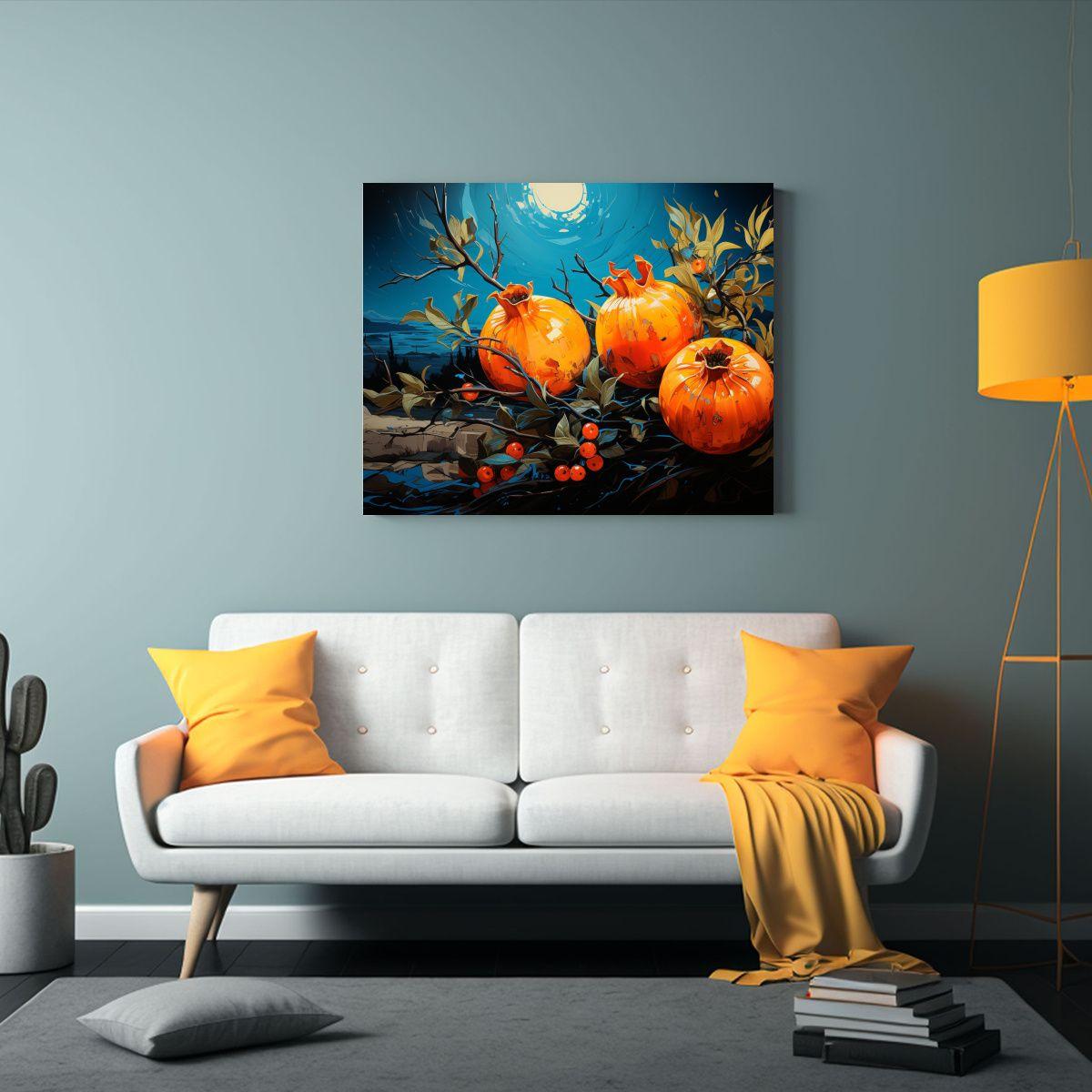 Cuadro Tema Artesanal Árbol De Granada En Amarillo Y Azul E 60x40cm-2