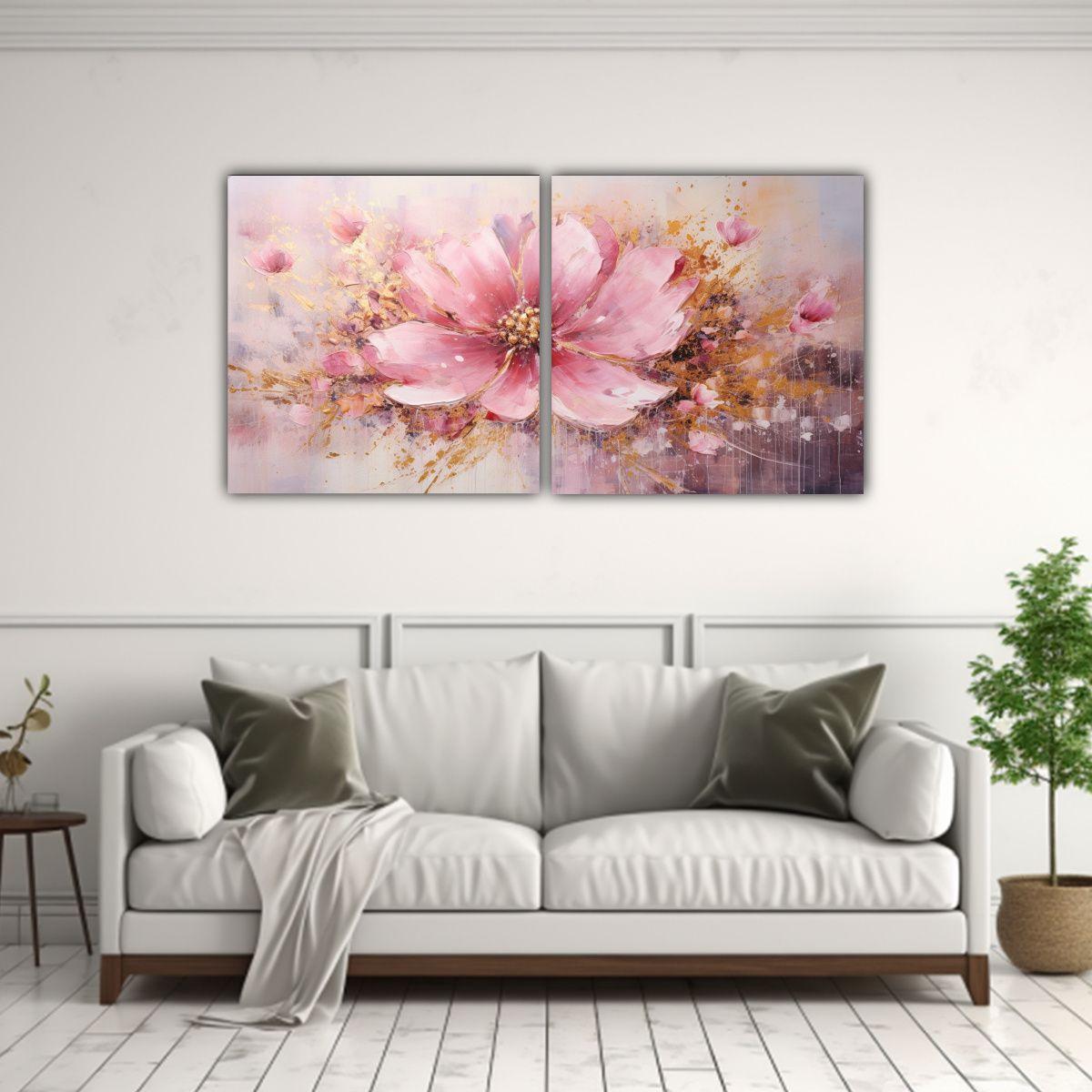 Díptico Cuadro Contraste Flor Rosa En Lienzo 100x50 Cm-2
