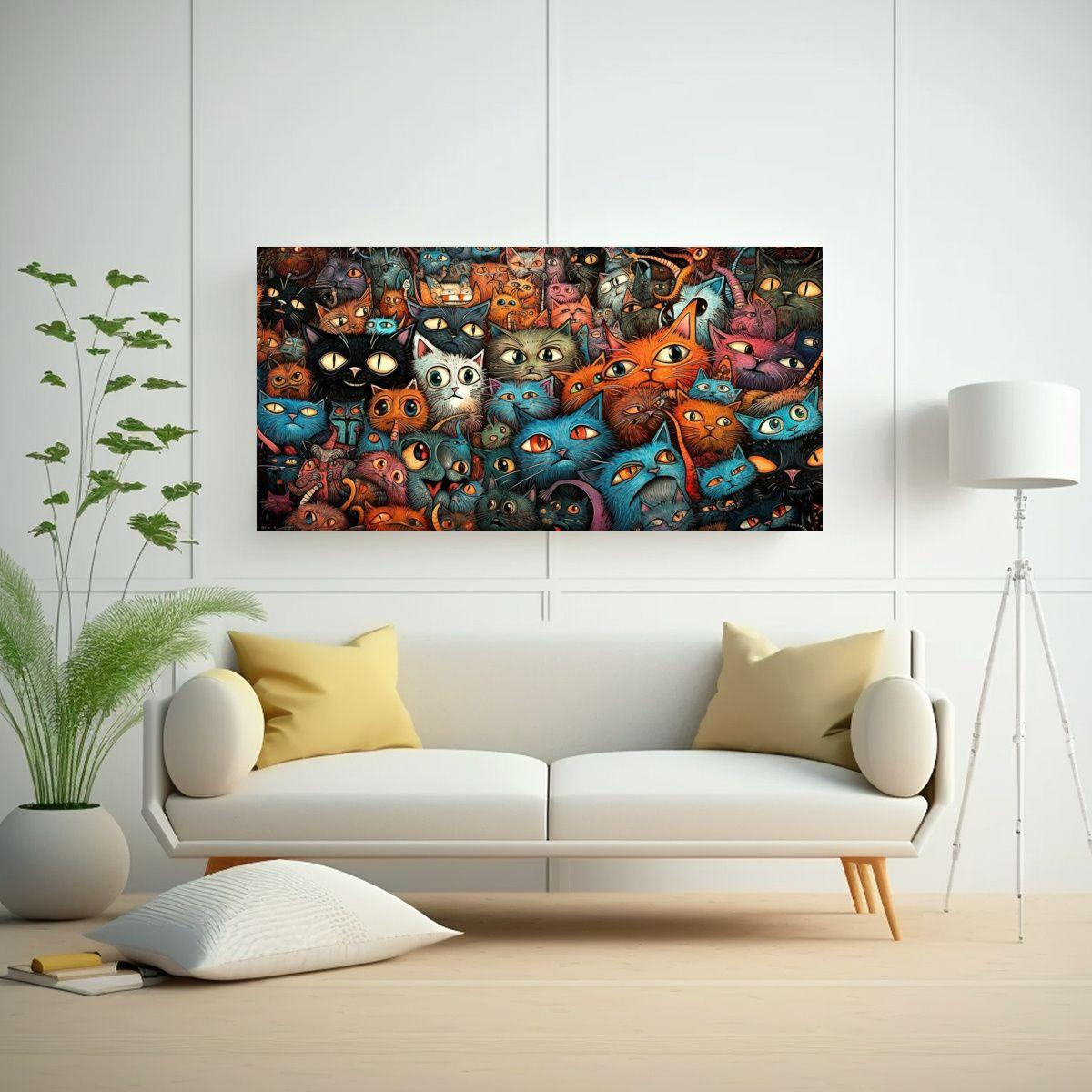 Pintura Decorativa Estilo Vintage De Gatos Locos 120x60cm-2