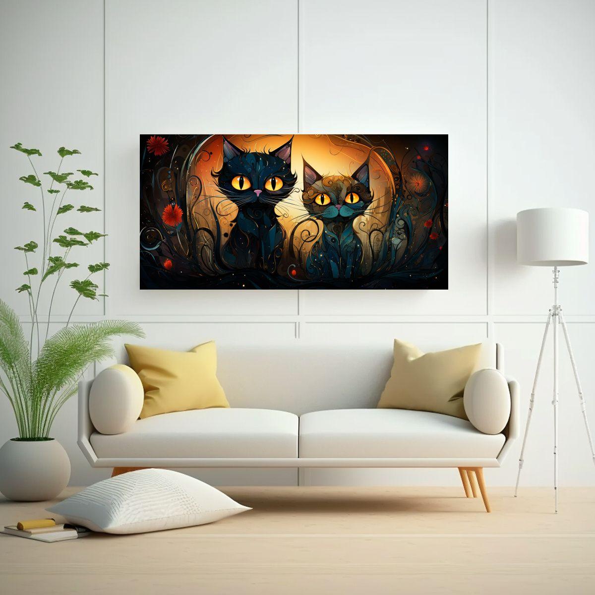 Cuadro De Gatos Con Ojos Naranjas Mirando Al Sol 80x40cm-2