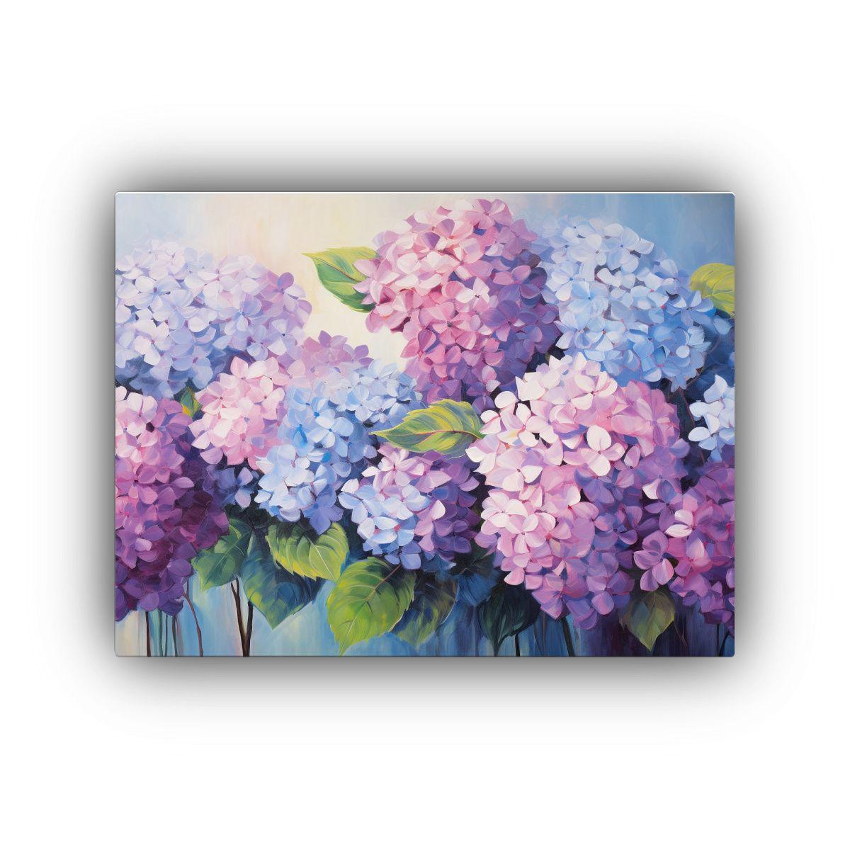 Cuadro Moderno De Hortensias Mágicas: Pintura Abstracta En  45x30cm-0