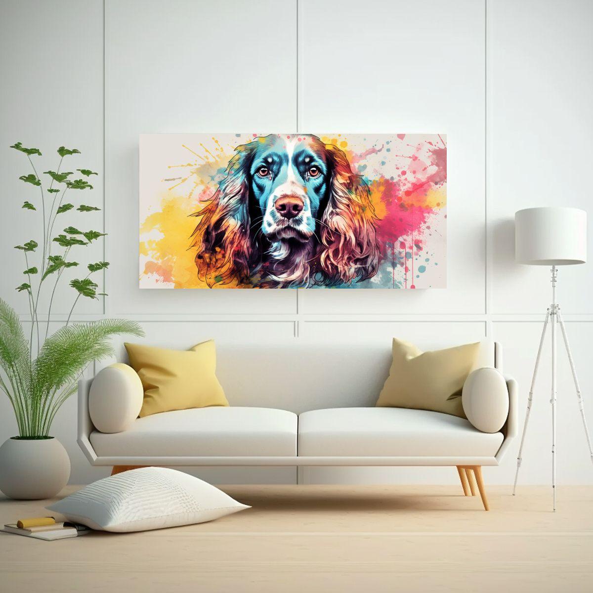 Pintura Spaniel Colorida En Acuarelas Estilo 40x20cm-2