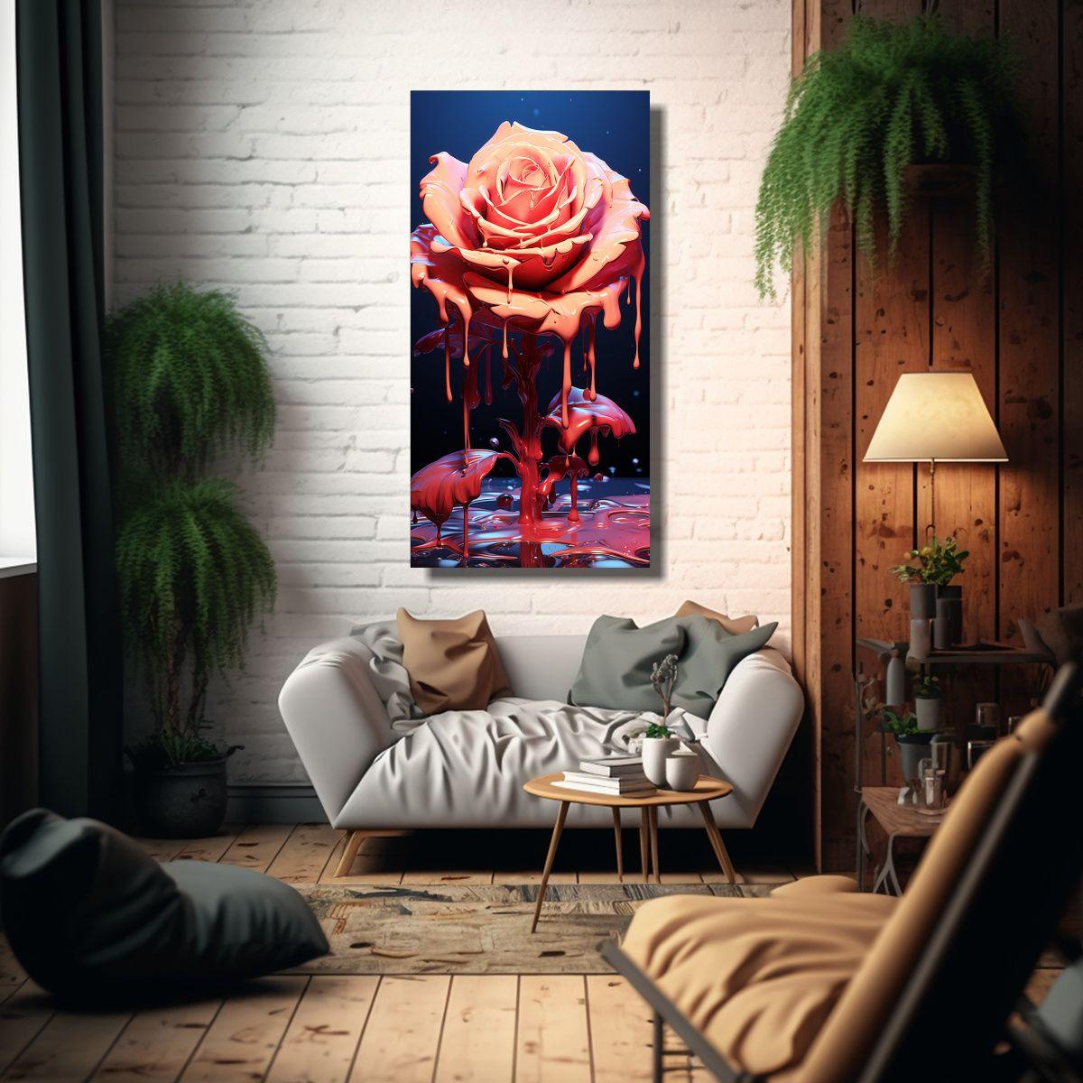 Cuadro Lienzo Moderno Rosa Derritiéndose Estilo 60x120cm-2