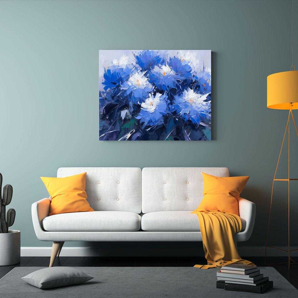 Arte De Pared Vintage Flores Azules En Lienzo 45x30cm-2