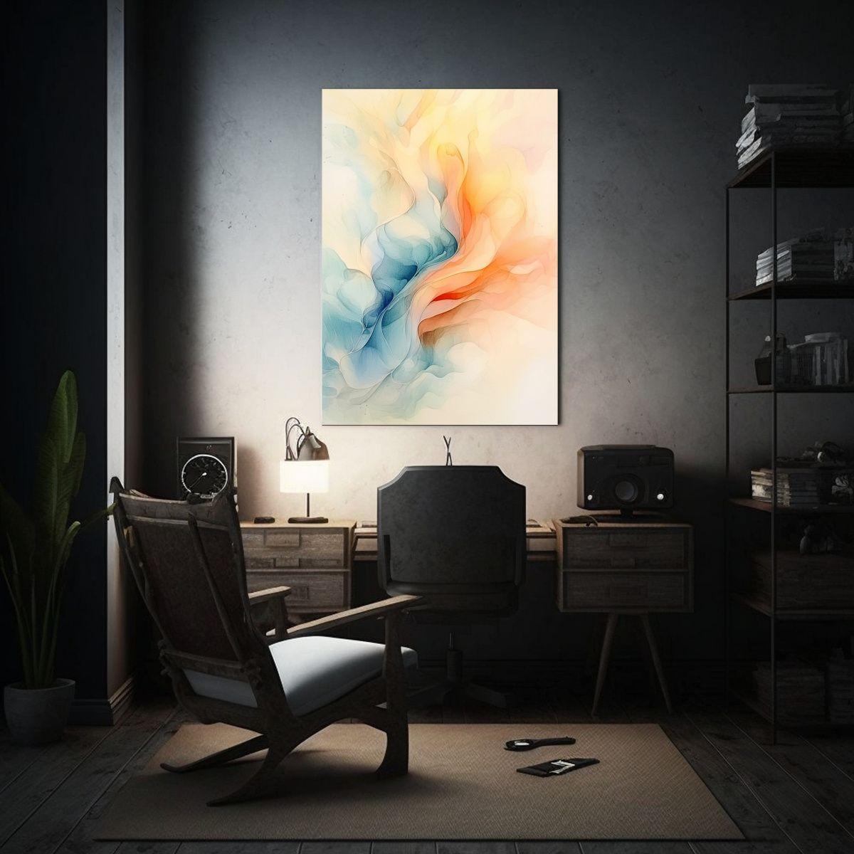 Pintura Abstracta Minimalista En Acuarela Pastel 60x90cm-2