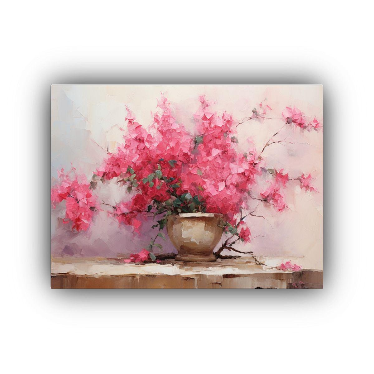 Pintura Abstracta De Bougainvillea Bonsai En Estilo Pop Art. 90x60cm-0
