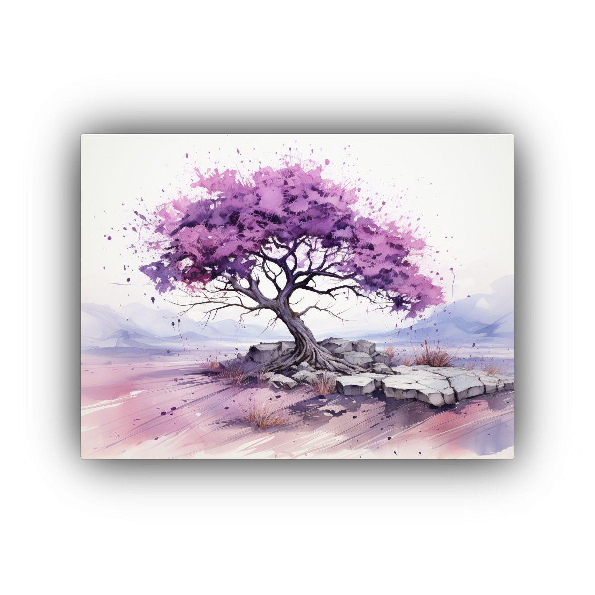 Pintura Abstracta Acuarela Colores Púrpura árbol Enebro 30x20cm-0