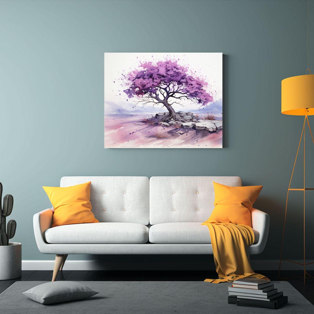 Pintura Abstracta Acuarela Colores Púrpura árbol Enebro 30x20cm-2
