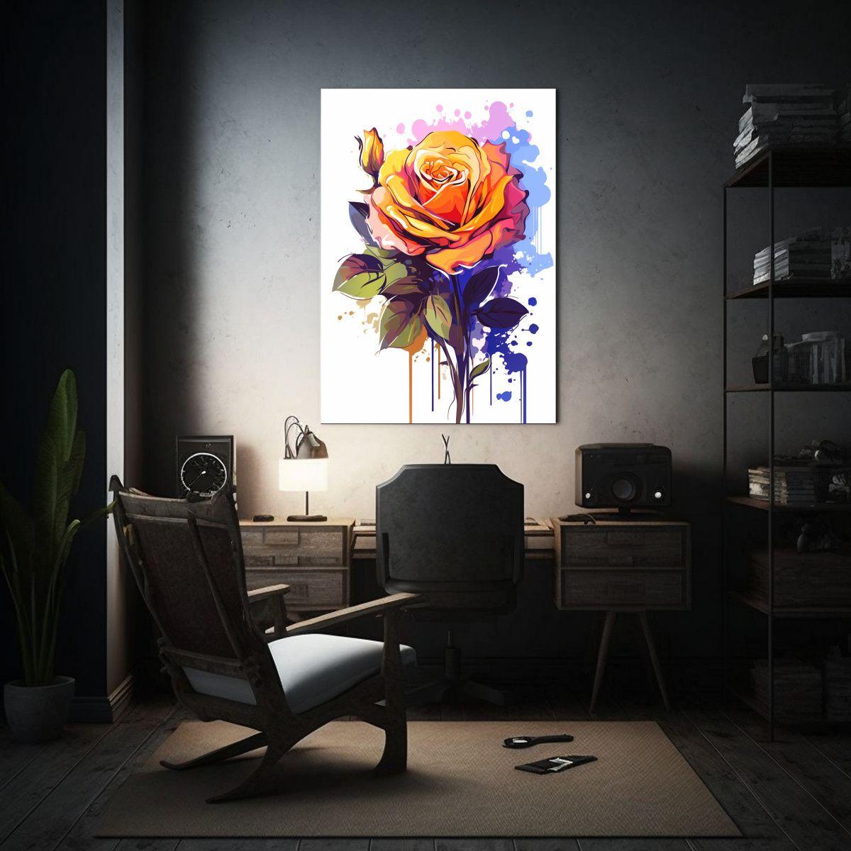 Cuadro Acuarela De Una Rosa Roja Para Decoración 40x50cm-2