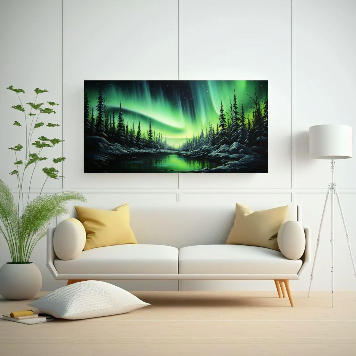 Cuadro Impreso Abstracción Aurora Boreal En Color 100x50cm-2