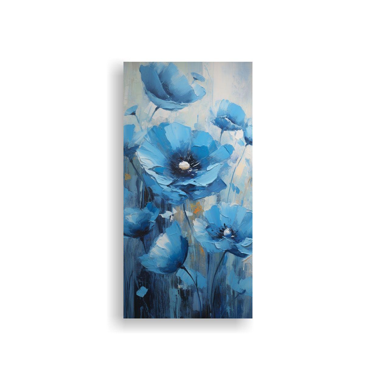 Pintura En Acuarela De Amapolas Azules En Lienzo 60x120cm-0