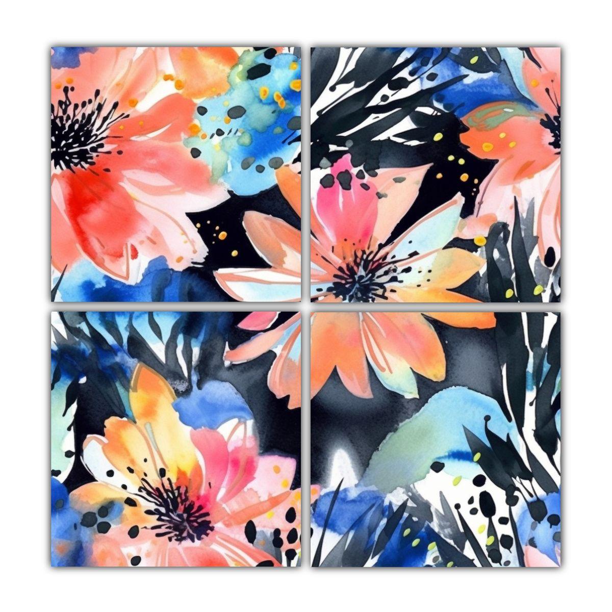 Pinturas Lienzo Abstracto Flores Acuarela Estilo 120x120 Cm-0