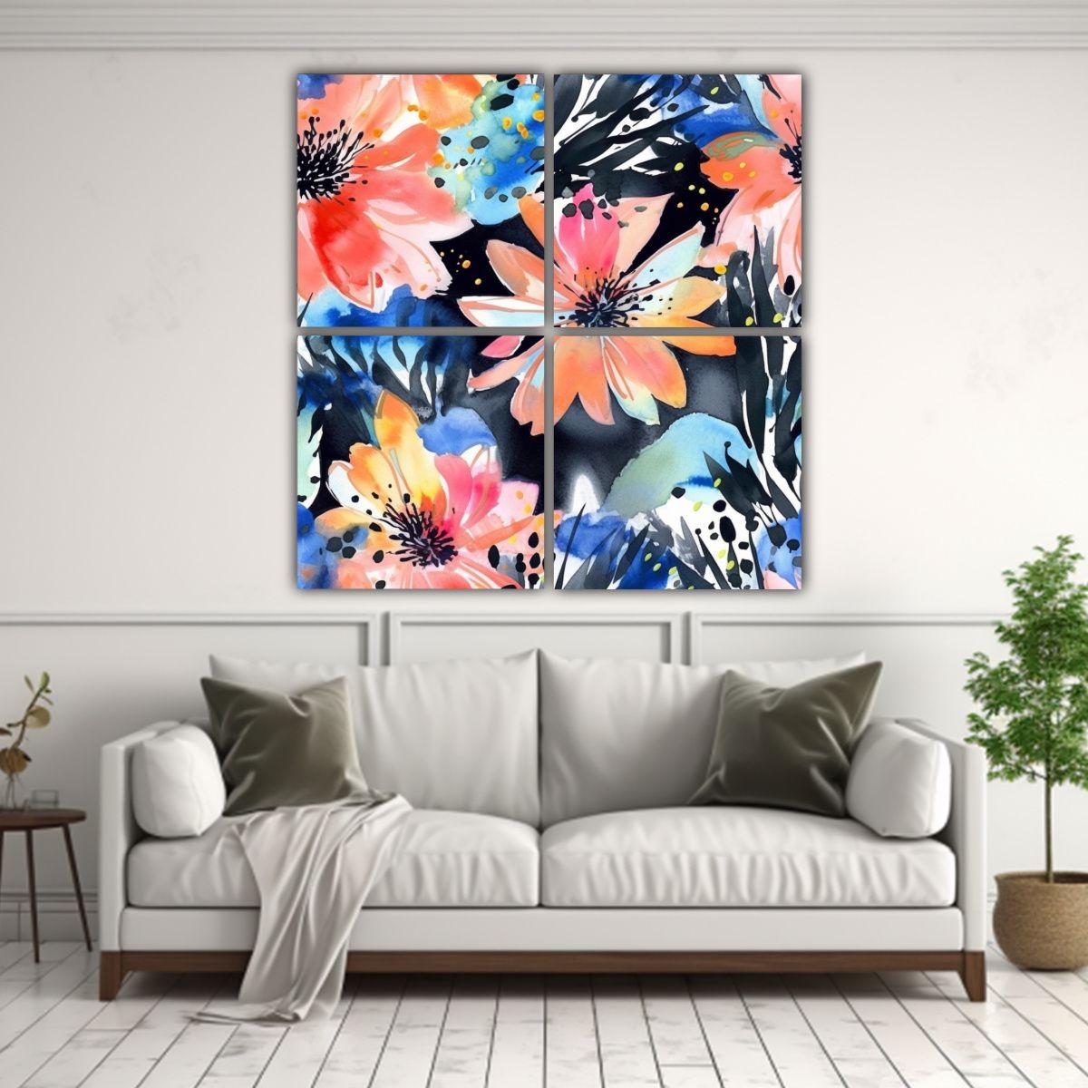 Pinturas Lienzo Abstracto Flores Acuarela Estilo 120x120 Cm-2