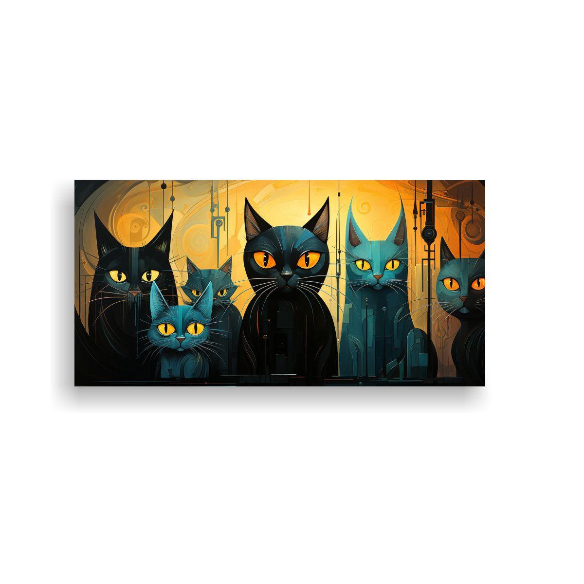 Cuadro De Gatos Negros En Grupo, Arte De Pared 60x30cm-0