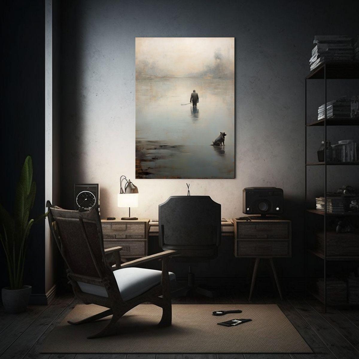 Pintura Acuarela Elegante De Hombre Y Perro En El Agua 30x40cm-2