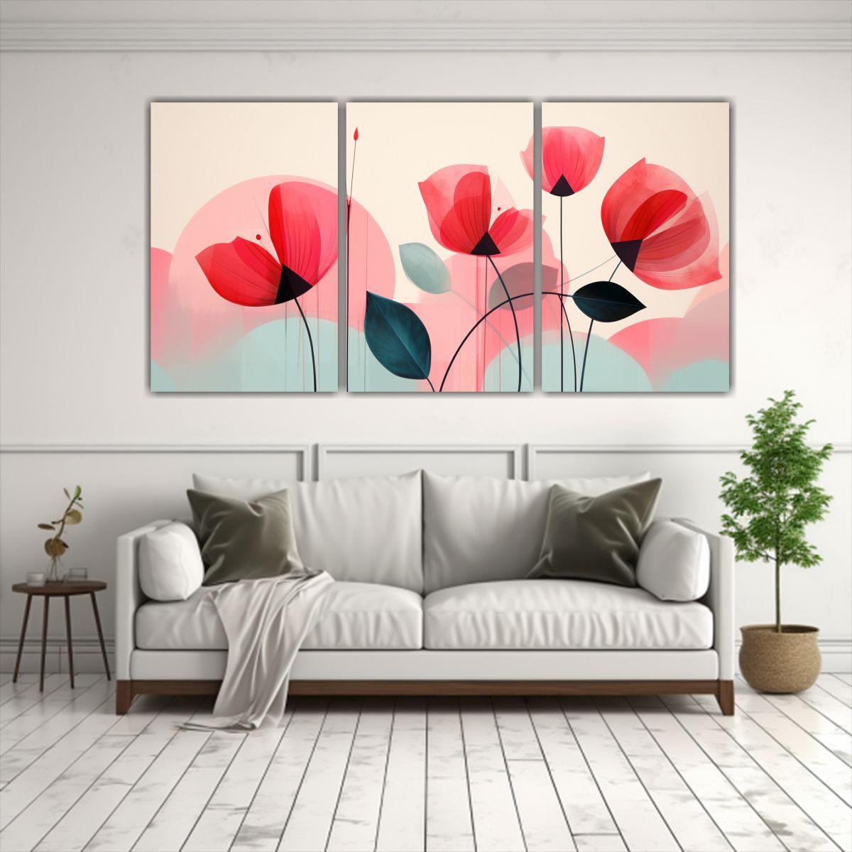 Set 3 Cuadros Abstractos Flores Pop Minimalista 120x60 Cm-2