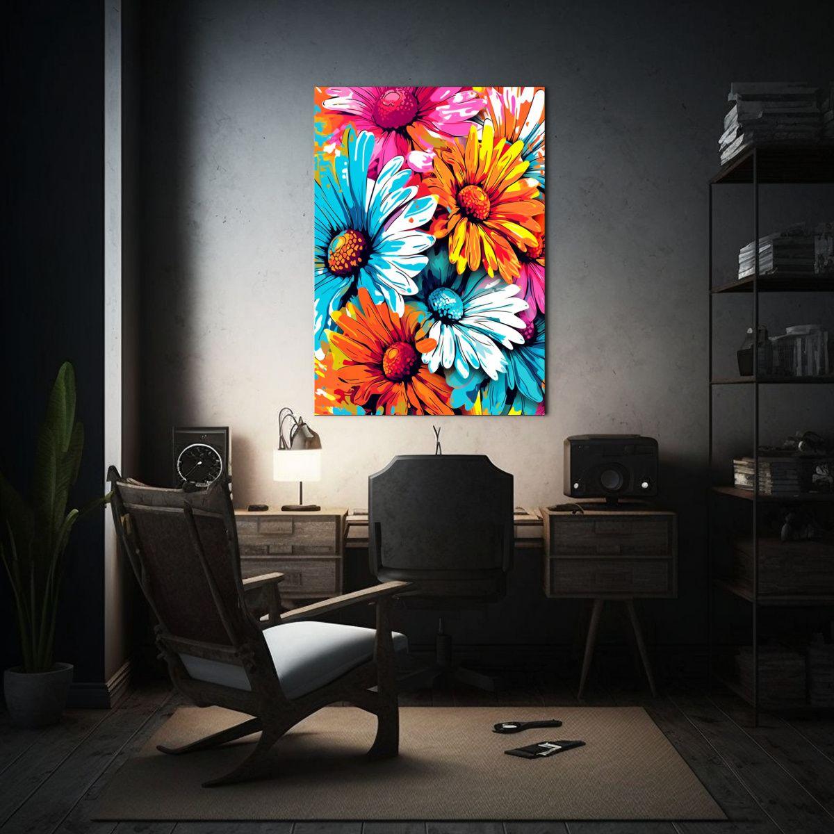 Pintura Decorativa Con Margaritas Estilo Pop Art 80x120 Cm-2