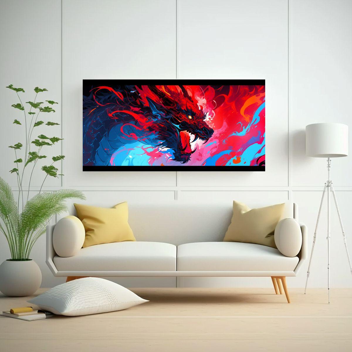 Pinturas De Vanguardia: Dragón En Rojo Y Azul, At 40x20cm-2