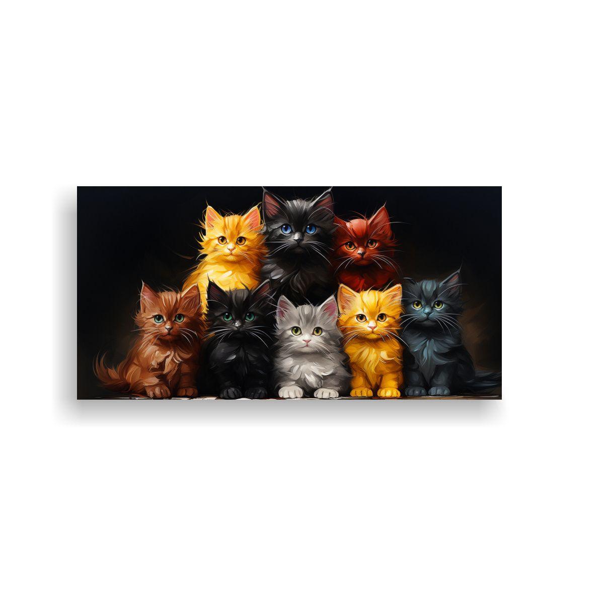 Cuadro De Gatos En Colores Sobre Fondo Naranja 160x80cm-0