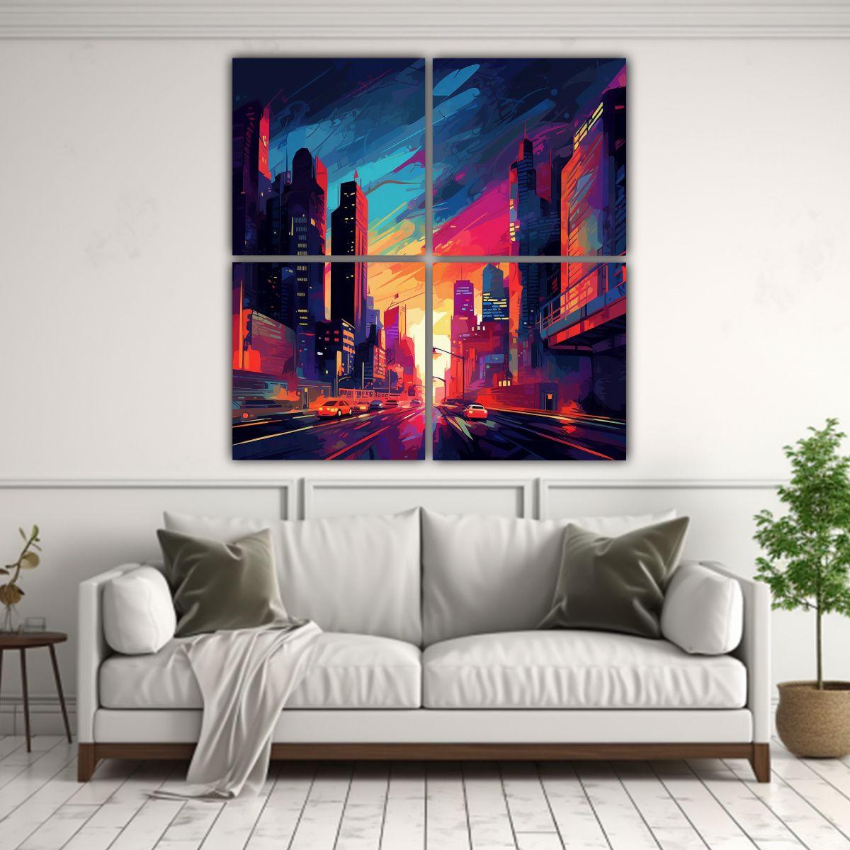 Cuatro Cuadros Nocturnos Con Colores Y Luces 180x180 Cm-2