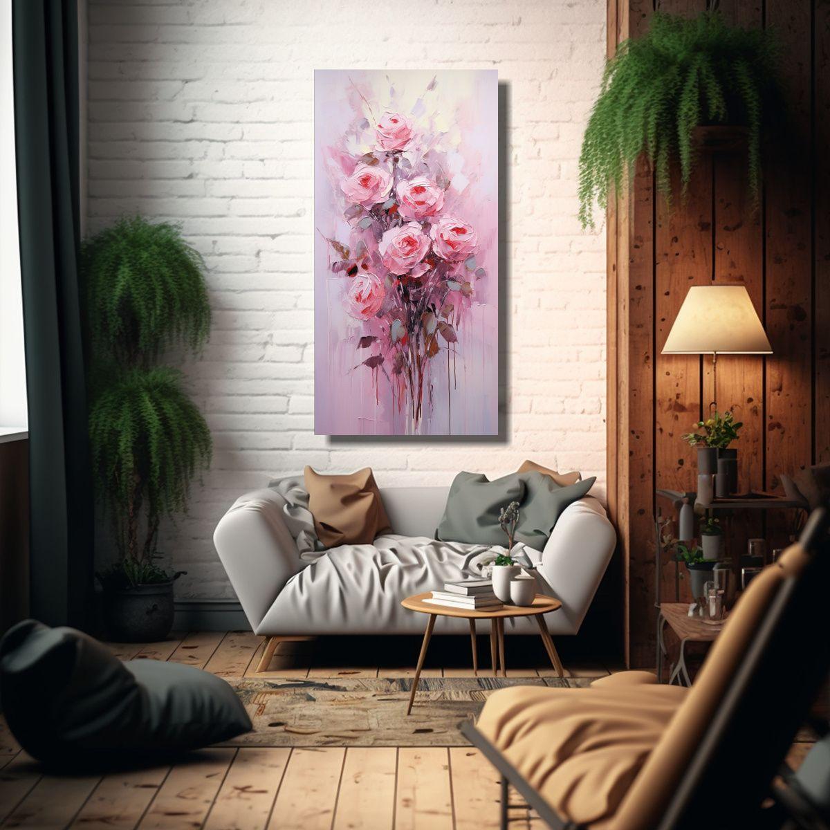 Arte Tema Textura: Pintura En Lienzo De Rosas Rosa 80x160cm-2