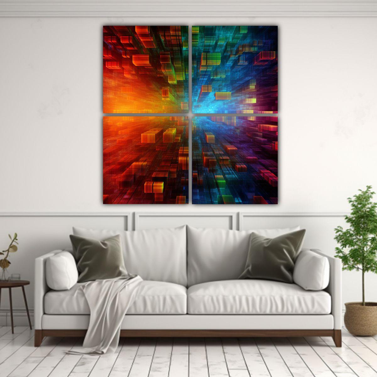 Cuatro Telas En Bastidor Cuadro Temática Fondo 160x160 Cm-2