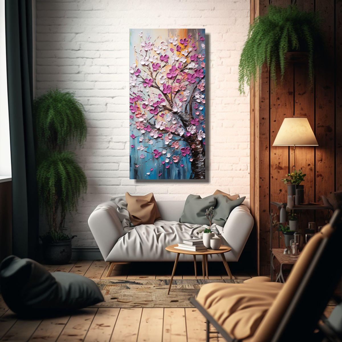 Pintura Decorativa Luminosa De Cerezos En Colores 50x100cm-2