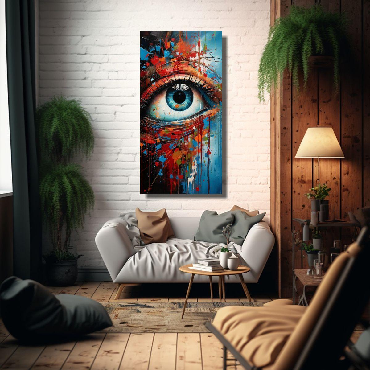 Cuadro Abstracto De Ojos En Lienzo: Arte Creativa 60x120cm-2