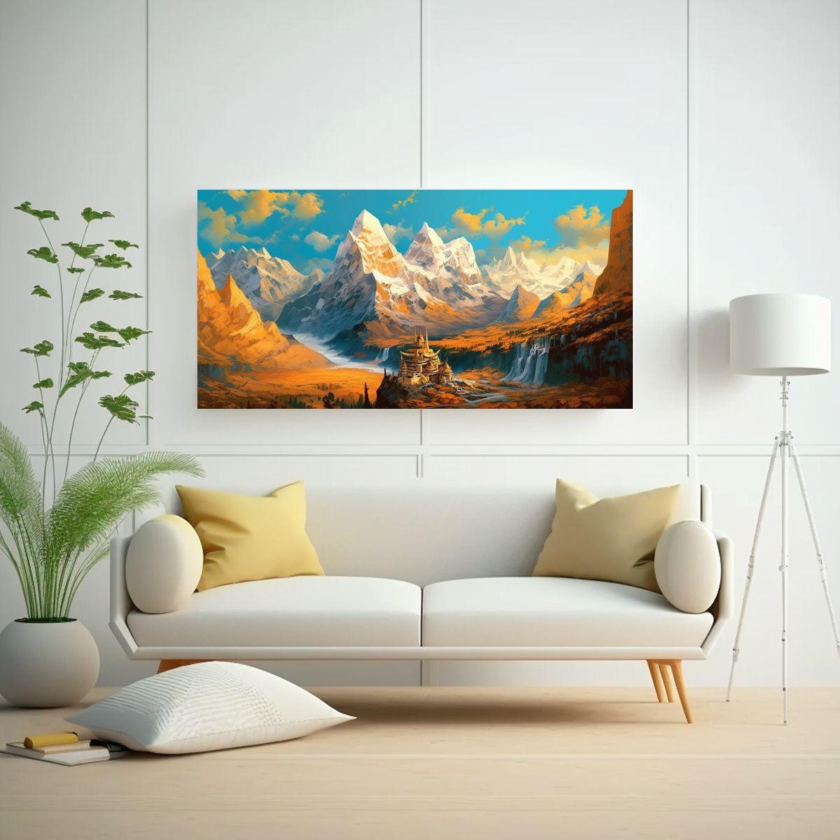 Pintura Amarilla En Lienzo Montaña China 100x50cm-2