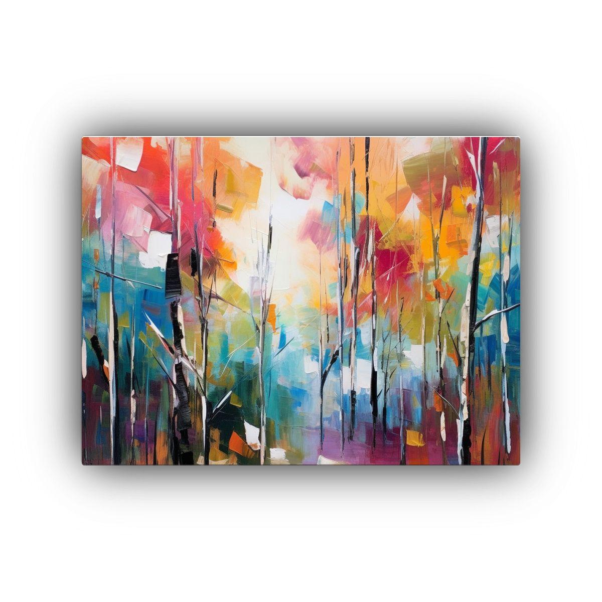 Cuadro Moderno De Bosque Colorido En Lienzo Conceptual. 45x30cm-0