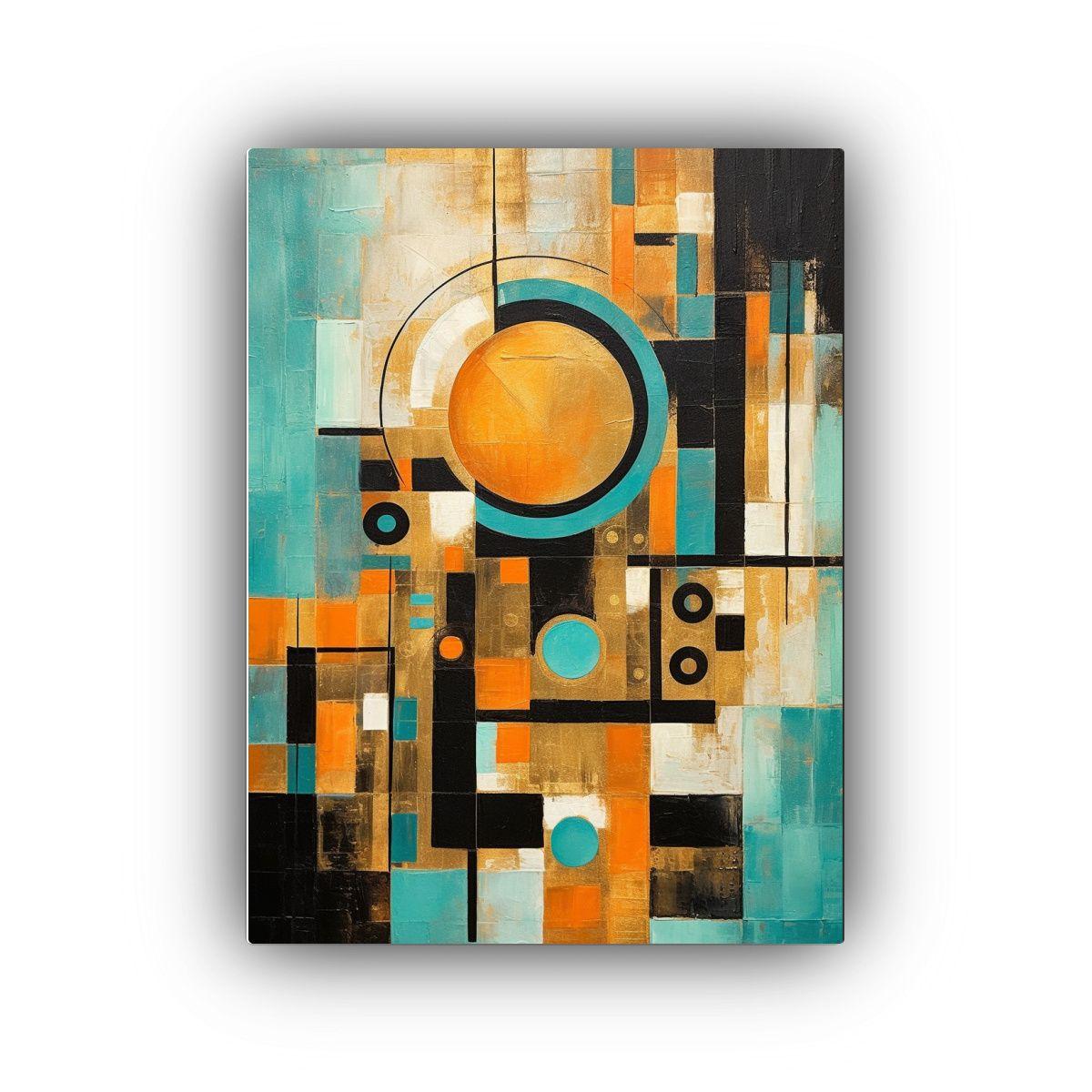 Pintura Abstracta En Bastidor: Geometría Audaz En Tonos Nar 30x45cm-0