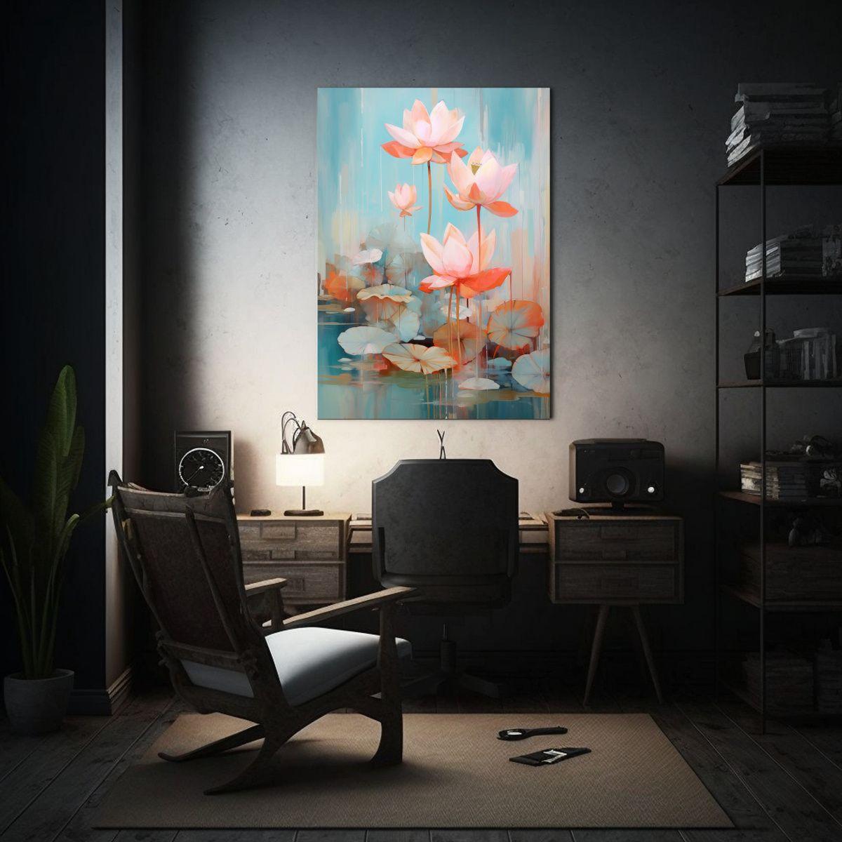 Lienzo Abstracción Surrealista Con Flores De Loto En Línea 30x45cm-2
