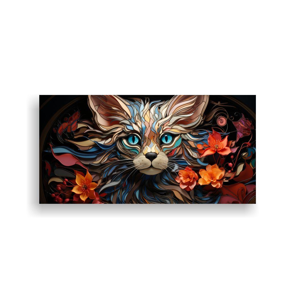 Arte Digital Vitral Gatito Lykoi En Ventana Con 80x40cm-0